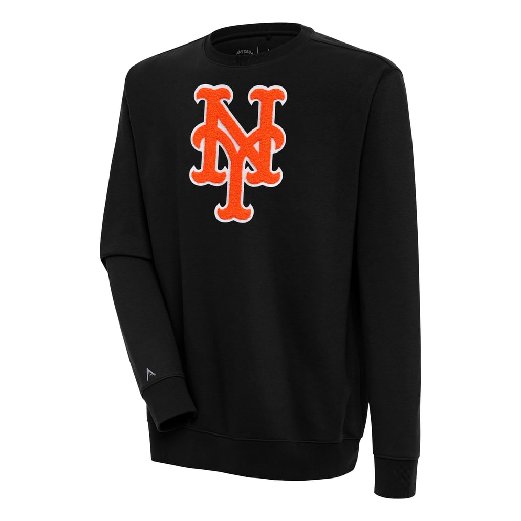 New York Mets Antigua Victory Crewneck Chenille Pullover Sweatshirt - Black
