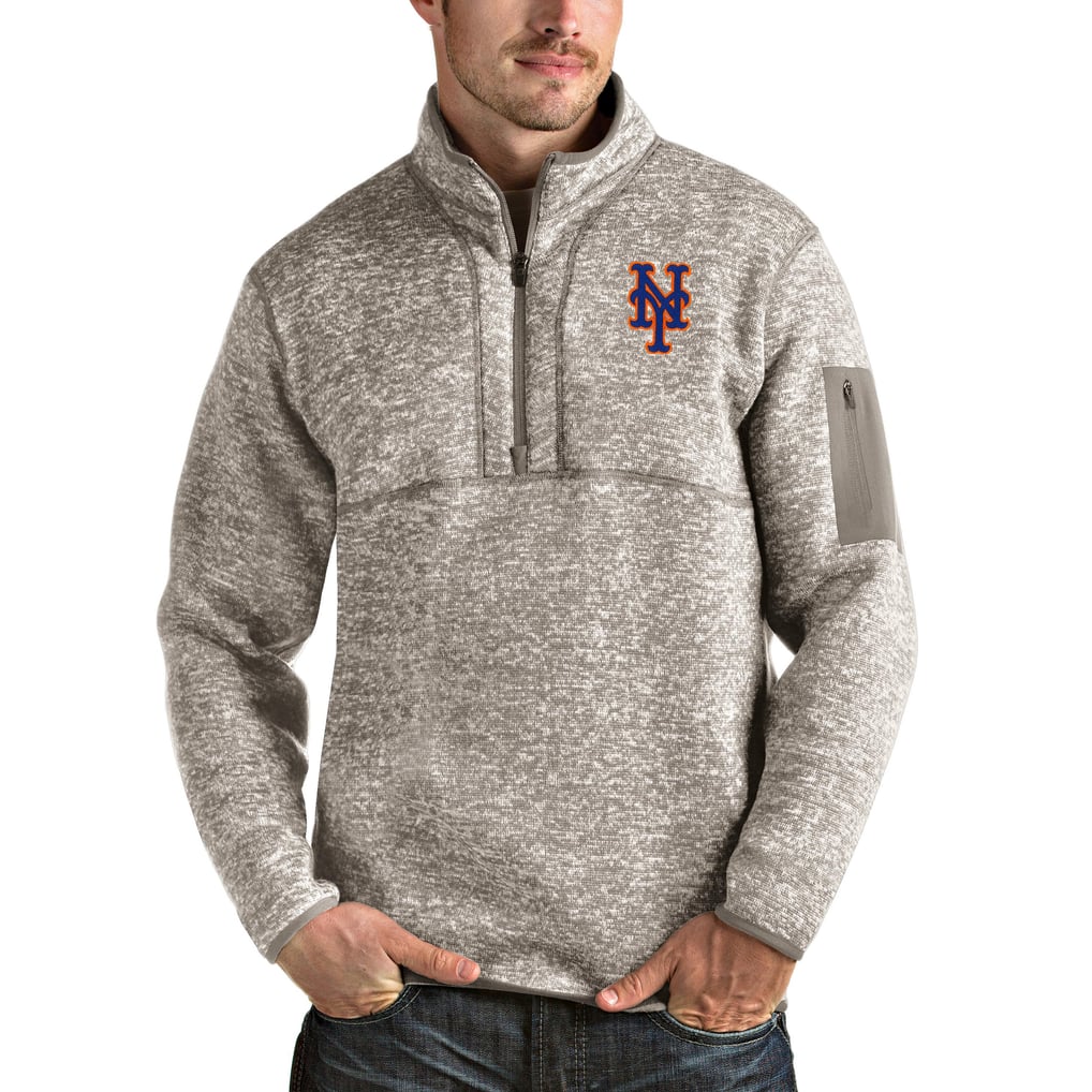 New York Mets Antigua Fortune Quarter-Zip Pullover Jacket - Oatmeal