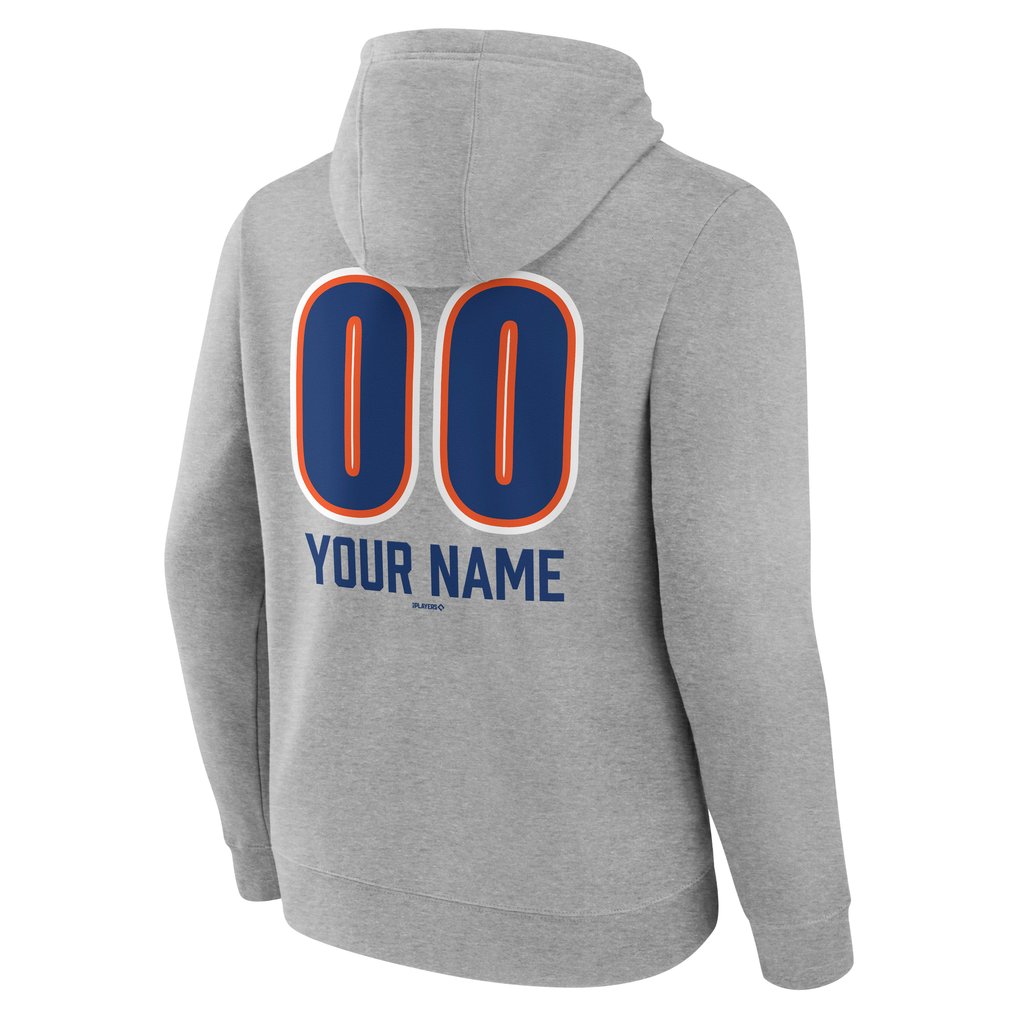  New York Mets Personalized Name & Number Fastball Pullover Hoodie - Gray