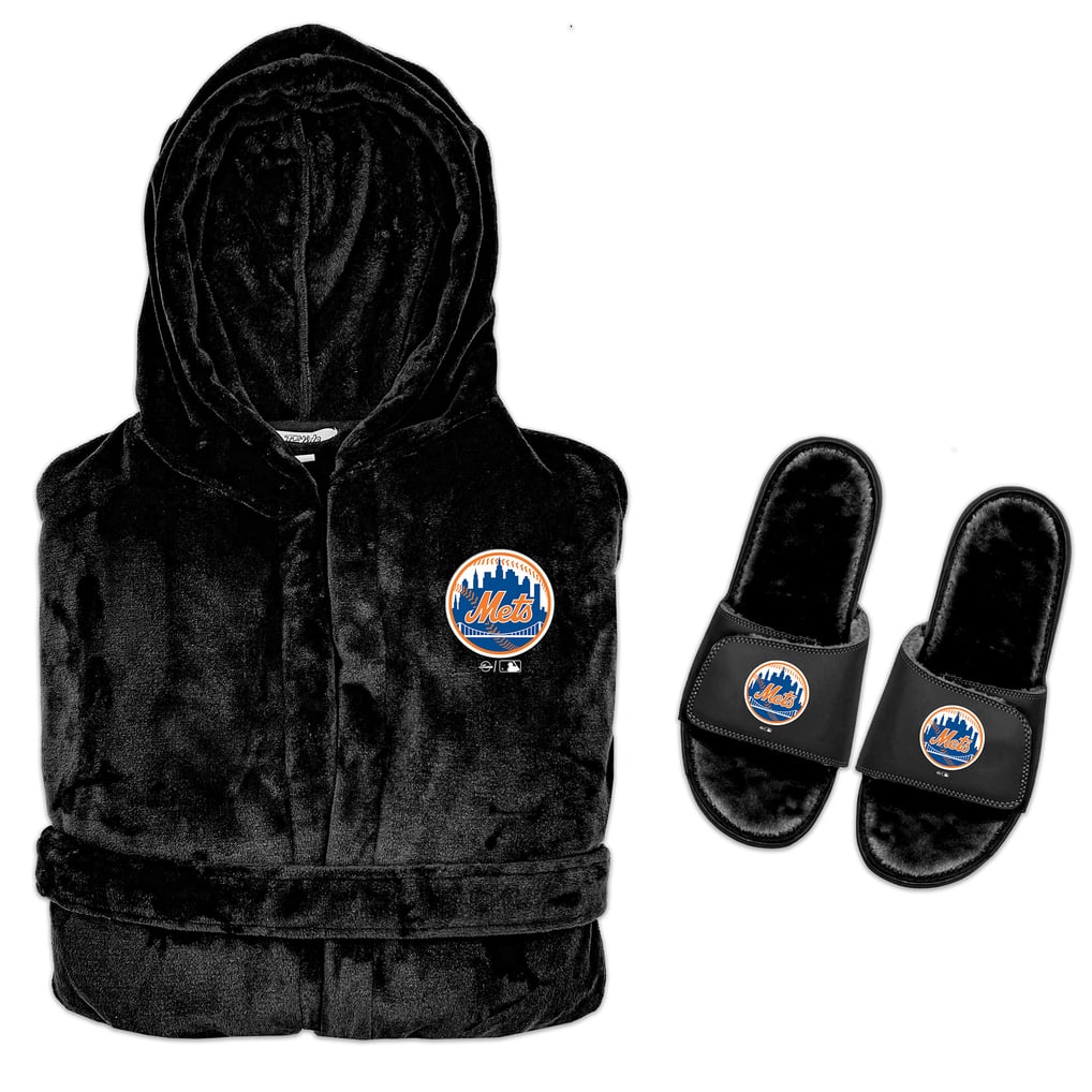  New York Mets ISlide Hooded Phantom Robe & Fur Slide Bundle - Black