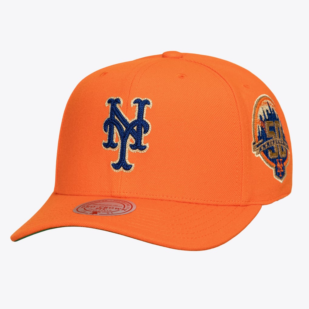 New York Mets Mitchell & Ness 50th Anniversary Patch Secondary Pro Snapback Hat - Orange