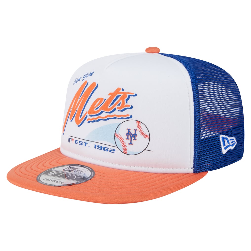New York Mets New Era Retro Script Trucker 9FIFTY Snapback Hat - White/Orange