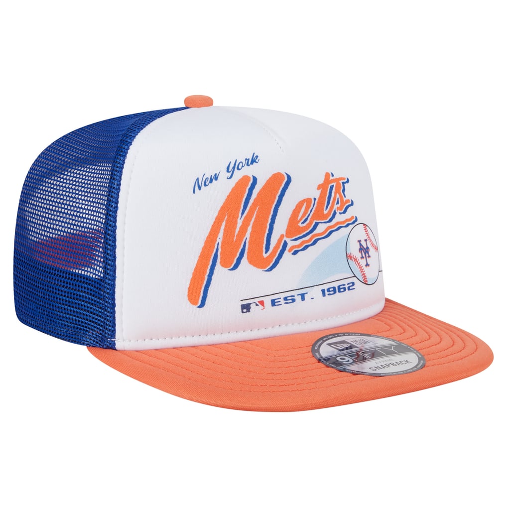 New York Mets New Era Retro Script Trucker 9FIFTY Snapback Hat - White/Orange