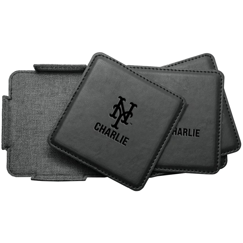 New York Mets 4-Pack Personalized Leather Coaster Set
