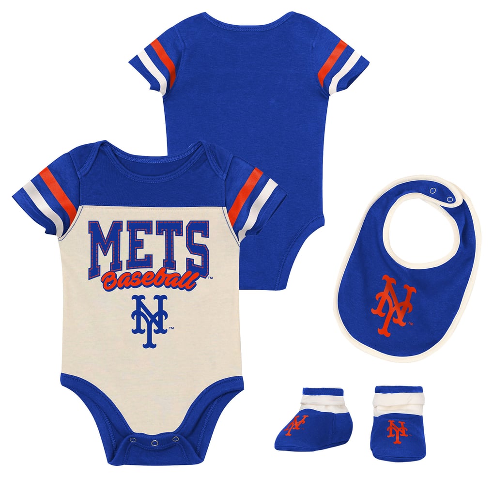 New York Mets Outerstuff Newborn Up One Three-Piece Bodysuit, Bib & Booties Set - Royal