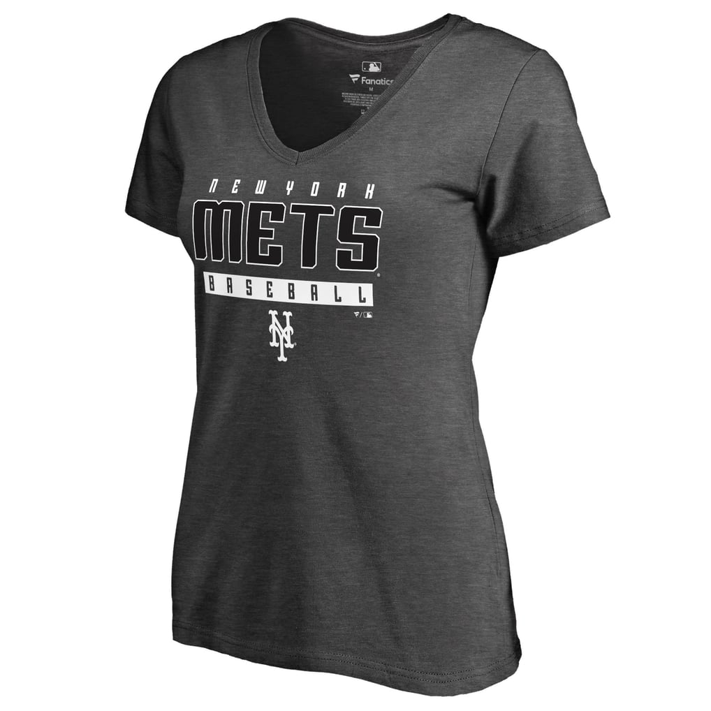 New York Mets Women's Charcoal Stack V-Neck T-Shirt - Ash