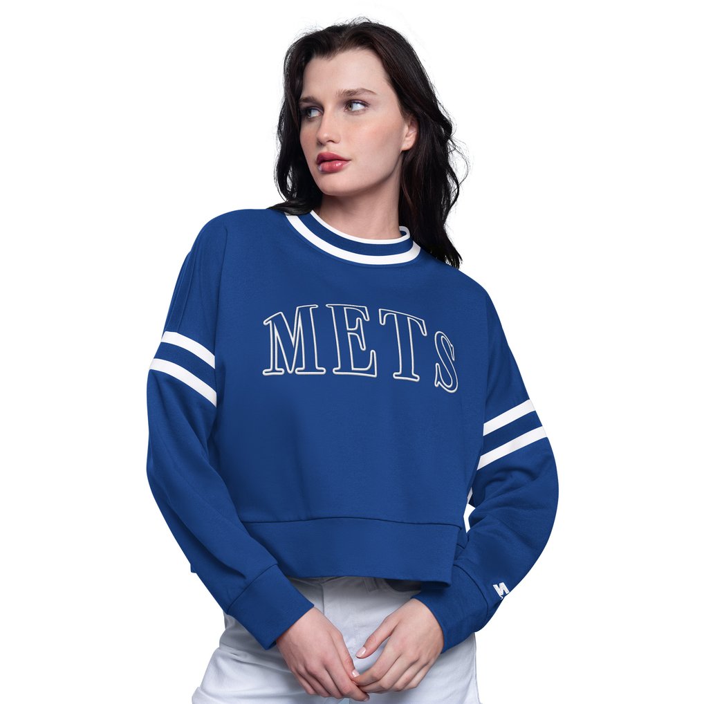 New York Mets Starter Women's Power Play Cropped Pullover Sweatshirt - Royal