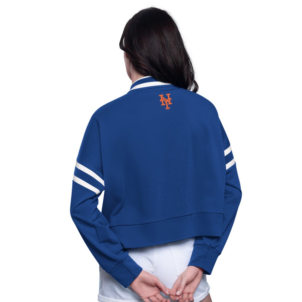 New York Mets Starter Women's Power Play Cropped Pullover Sweatshirt - Royal