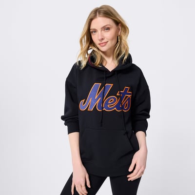  New York Mets Terez Women's Swizzle Baseball Stitch Hoodie - Black