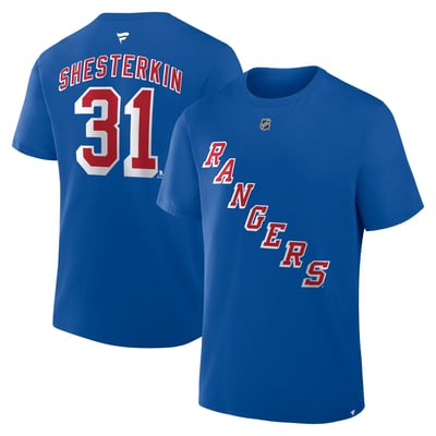 Igor Shesterkin New York Rangers Fanatics Authentic Stack Name & Number T-Shirt - Blue