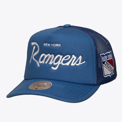 New York Rangers Mitchell & Ness Head Coach Trucker Adjustable Hat - Blue