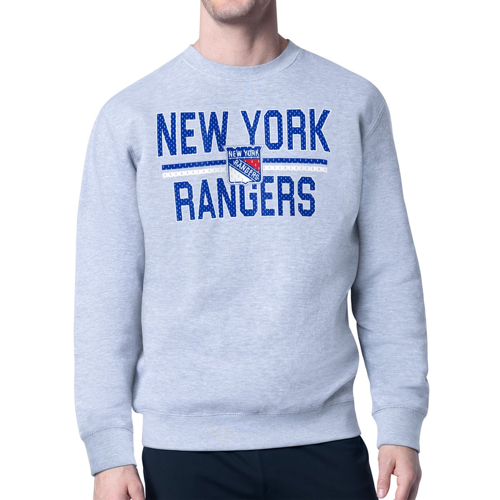 New York Rangers Starter Mesh Look Team Name Logo Pullover Sweatshirt - Heather Gray