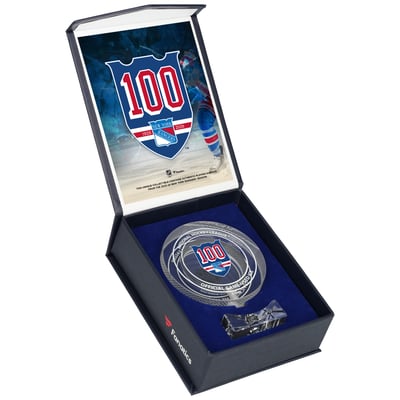 New York Rangers Fanatics Authentic Crystal Puck - Filled with Home Ice from the 2025-26 100th Anniversary Season