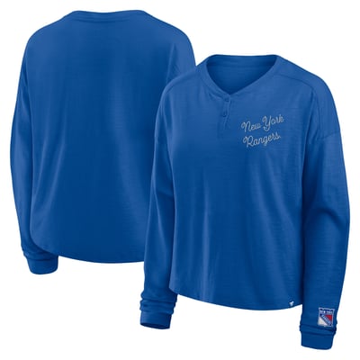 New York Rangers Fanatics Women's Oversized All Out Effort Long Sleeve Henley T-Shirt - Blue