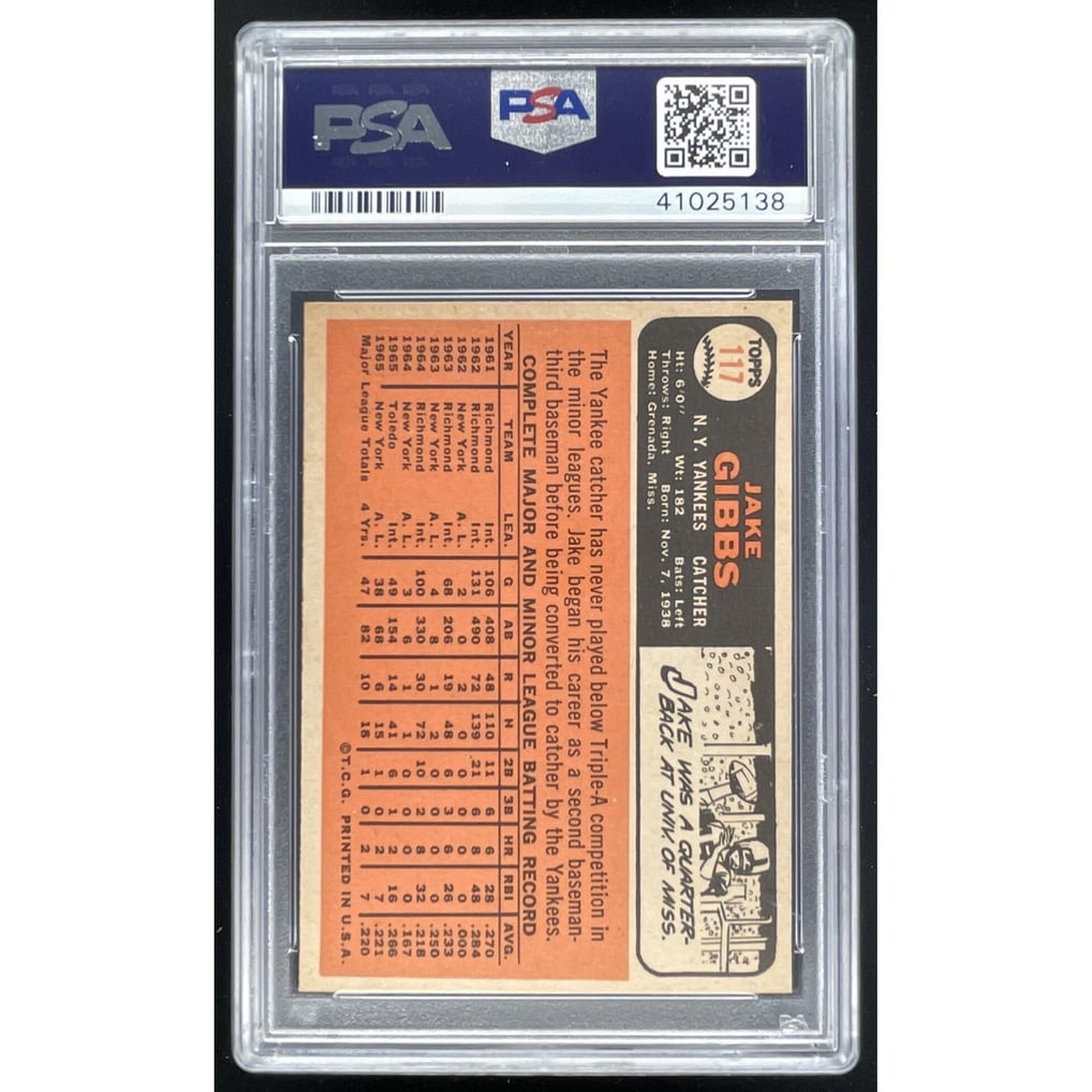 1966 Topps #117 Jake Gibbs PSA 9