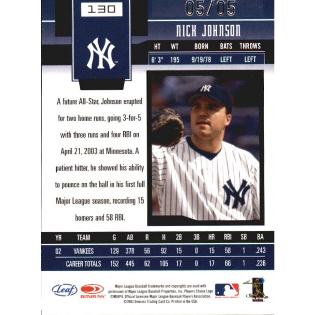 2003 Leaf Certified Materials Mirror Emerald Autographs #130 Nick Johnson