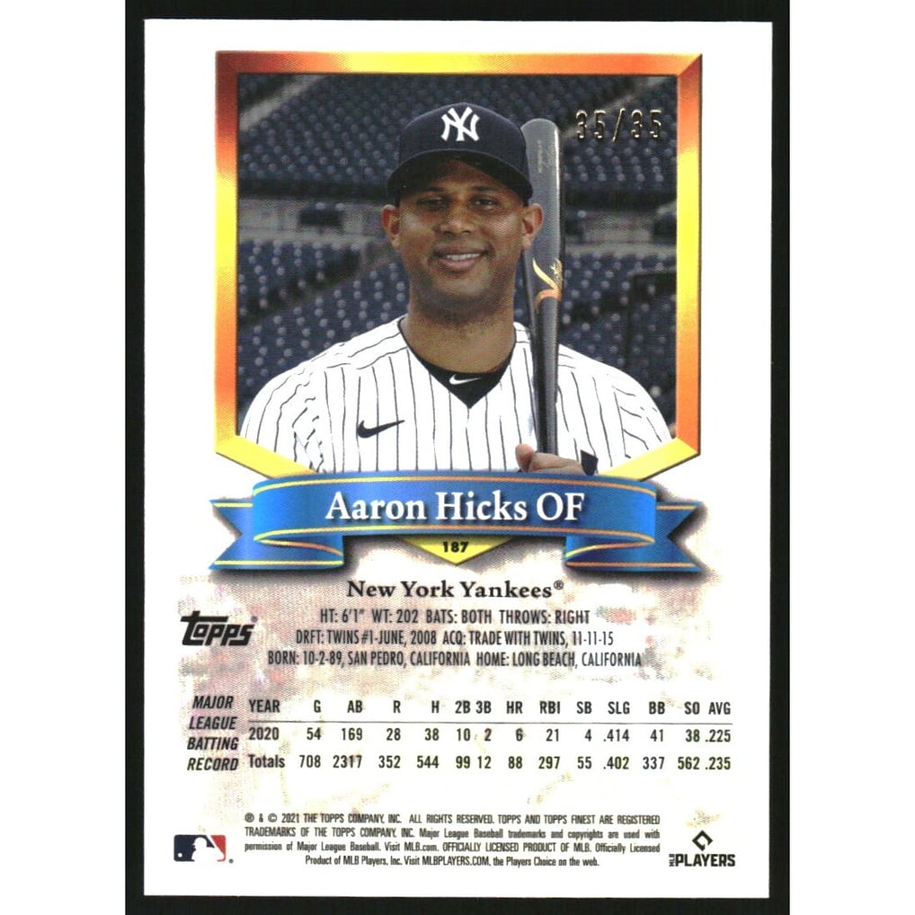2021 Finest Flashbacks Prism Refractors #187 Aaron Hicks