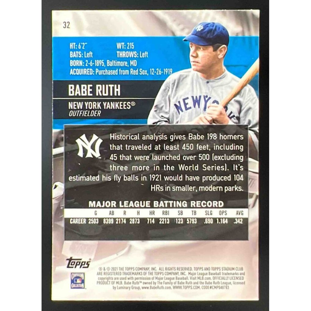 2021 Topps Stadium Club Chrome Wave Refractor #32 Babe Ruth