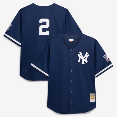 Derek Jeter New York Yankees Mitchell & Ness Cooperstown Collection Mesh Batting Practice Button-Up Jersey - Navy