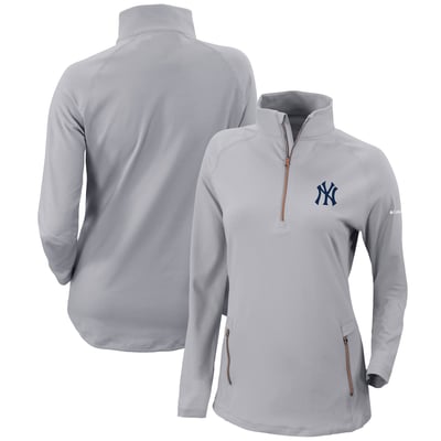  New York Yankees Columbia Women's Omni-Wick Outward Nine Quarter-Zip Pullover Top - Gray