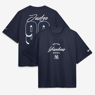Aaron Judge New York Yankees Nike Women's Premium Essentials Boxy Name & Number T-Shirt - Navy
