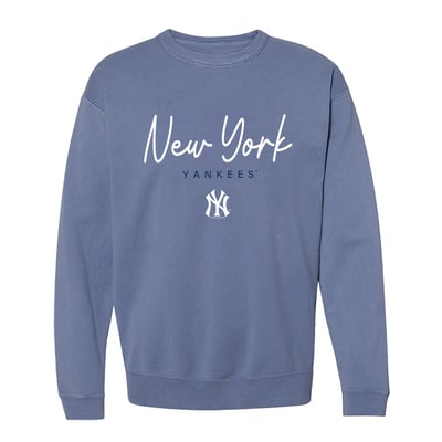  New York Yankees Soft as a Grape Women's Pigment Dye Crewneck Sweatshirt - Navy