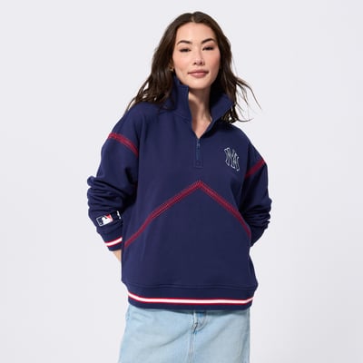  New York Yankees Terez Women's Baseball Stitch Quarter-Zip Pullover - Navy