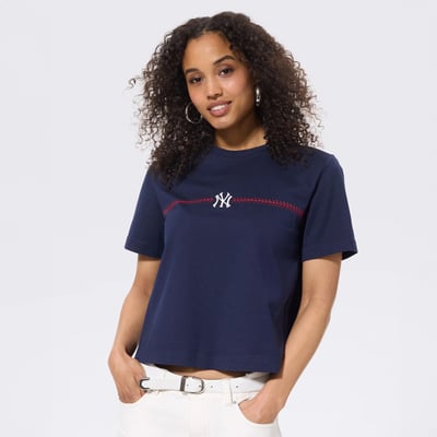 New York Yankees Terez Women's Single Line Baseball Stitch T-Shirt - Navy