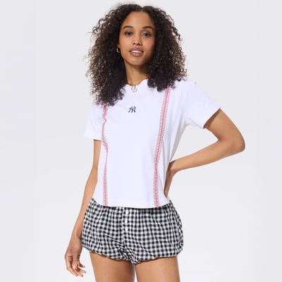 New York Yankees Terez Women's Baseball Stitch Baby T-Shirt - White