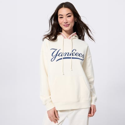  New York Yankees Terez Women's Swizzle Baseball Stitch Hoodie - White