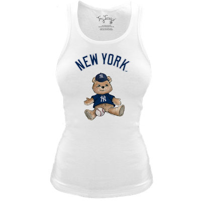 New York Yankees Tiny Turnip Women's Fitted Teddy Bear Tri-Blend Tank Top - White