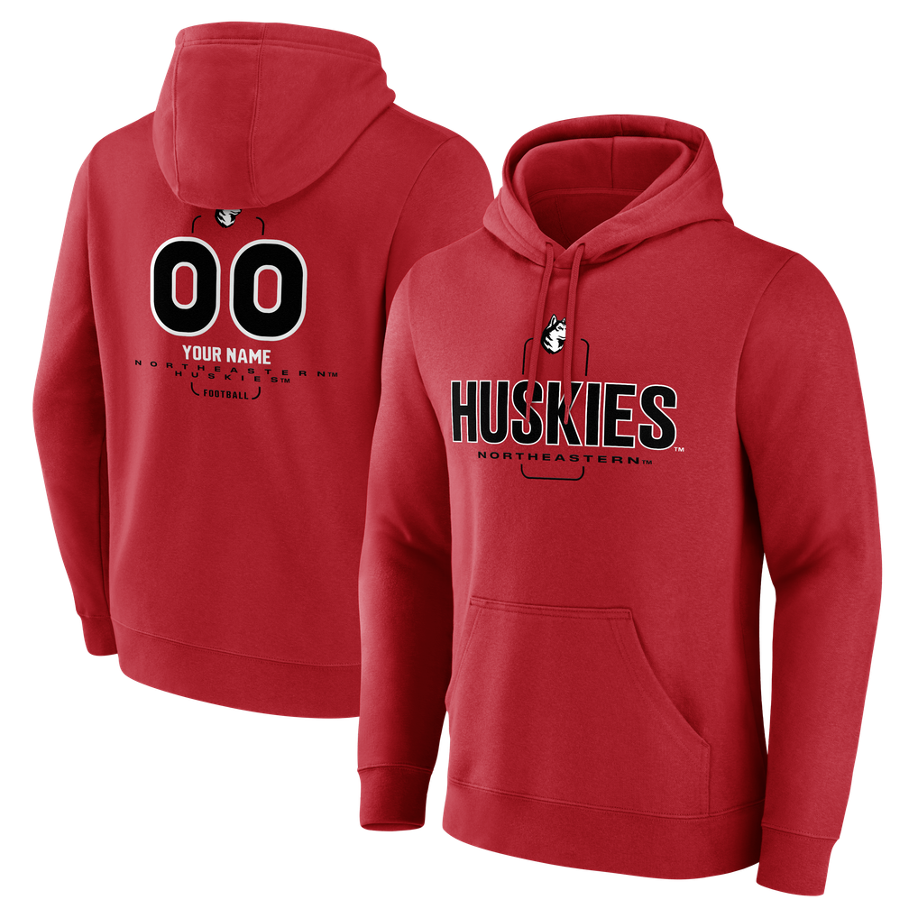 Northeastern Huskies  Personalized Name & Number Midfielder Pullover Hoodie - Red
