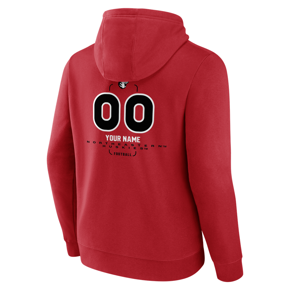 Northeastern Huskies  Personalized Name & Number Midfielder Pullover Hoodie - Red