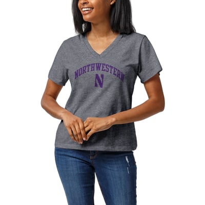 Northwestern Wildcats League Collegiate Wear Women's Intramural Boyfriend V-Neck T-Shirt - Heather Gray