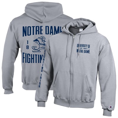  Notre Dame Fighting Irish Champion Varsity Powerblend Full-Zip Fleece Hoodie - Heather Gray