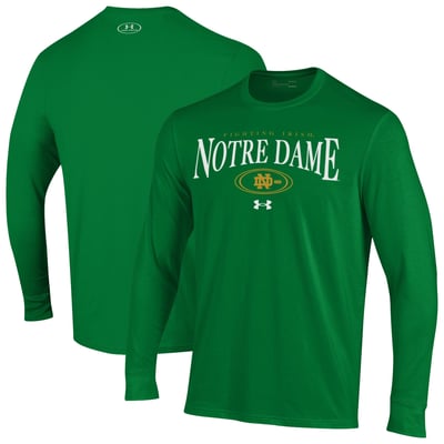 Notre Dame Fighting Irish Under Armour 2026 Sideline Performance Cotton Long Sleeve T-Shirt - Kelly Green