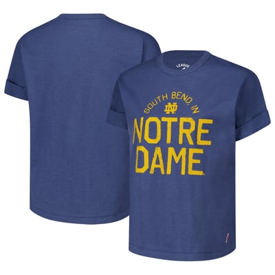 Notre Dame Fighting Irish League Collegiate Wear Women's Slub Rolled Cuff T-Shirt - Navy