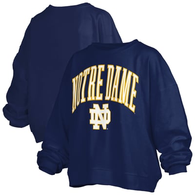 Notre Dame Fighting Irish Pressbox Women's Janise Arch Over Logo Waist Length Oversized Pullover Sweatshirt - Navy