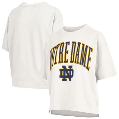 Notre Dame Fighting Irish Pressbox Women's Nelson Arch Over Logo Waist Length Oversized Slub T-Shirt - White