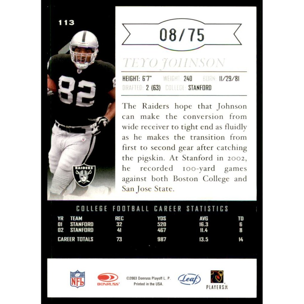 2003 Leaf Limited Silver Spotlight #113 Teyo Johnson