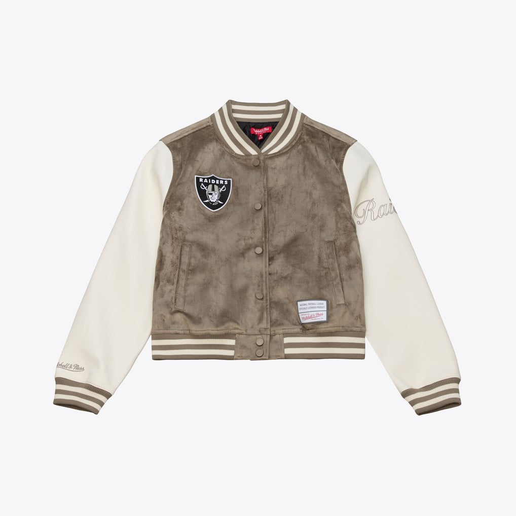  Oakland Raiders Mitchell & Ness Women's Full-Snap Varsity Jacket - Tan