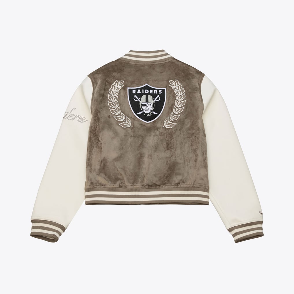  Oakland Raiders Mitchell & Ness Women's Full-Snap Varsity Jacket - Tan