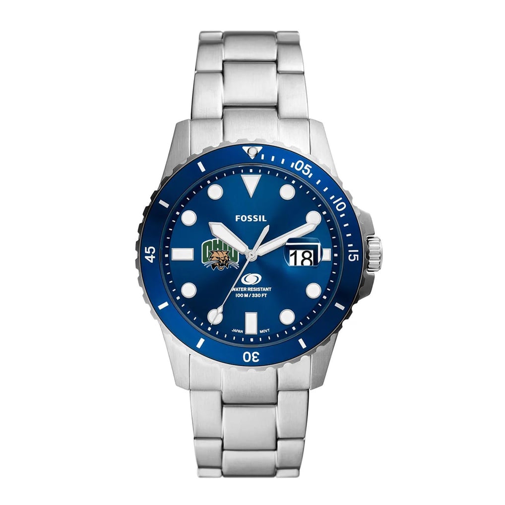  Ohio Bobcats Fossil Dive Three-Hand Date Stainless Steel Watch - Silver