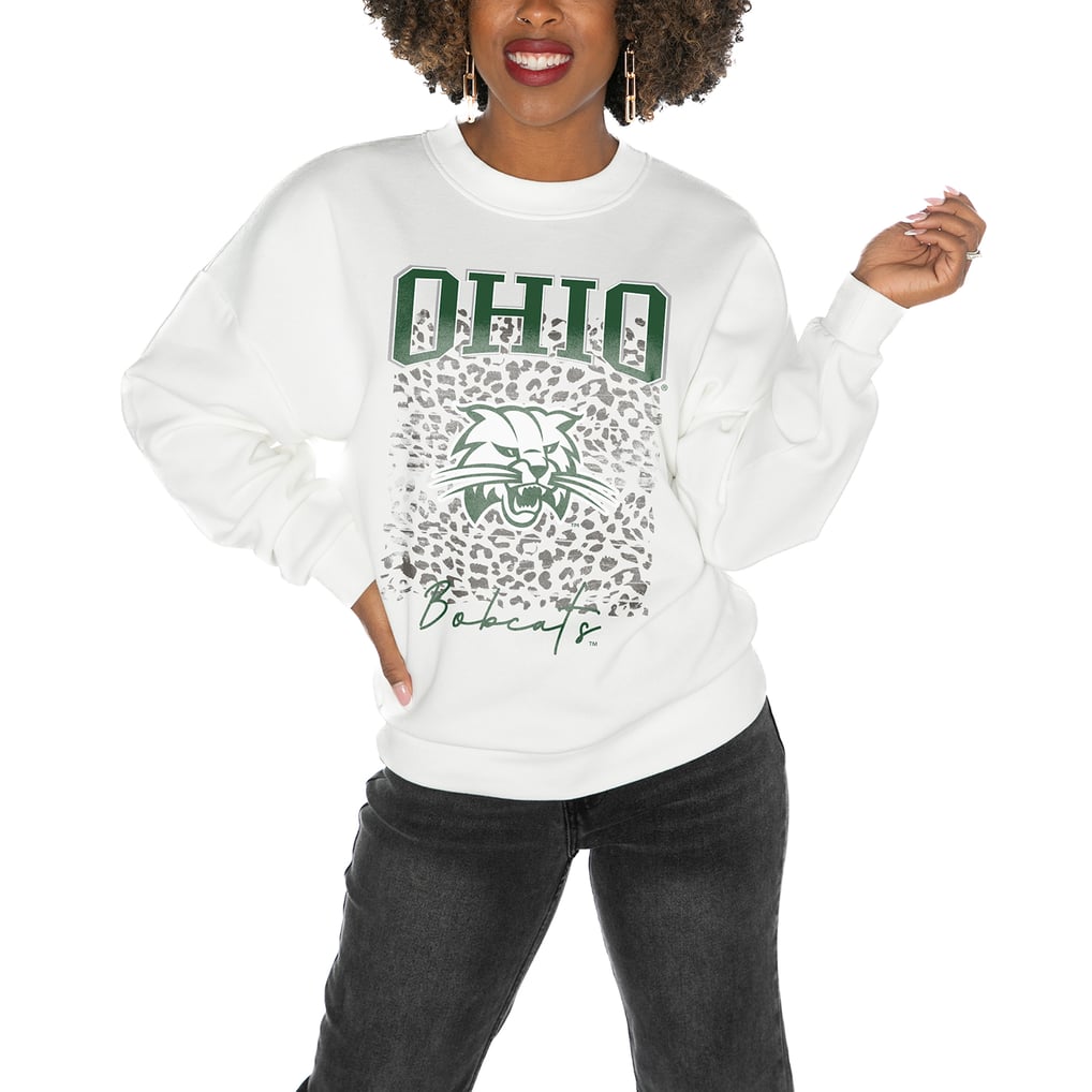 Ohio Bobcats Gameday Couture Women's Oversized Drop Shoulder Fleece Drop Pullover Sweatshirt - White