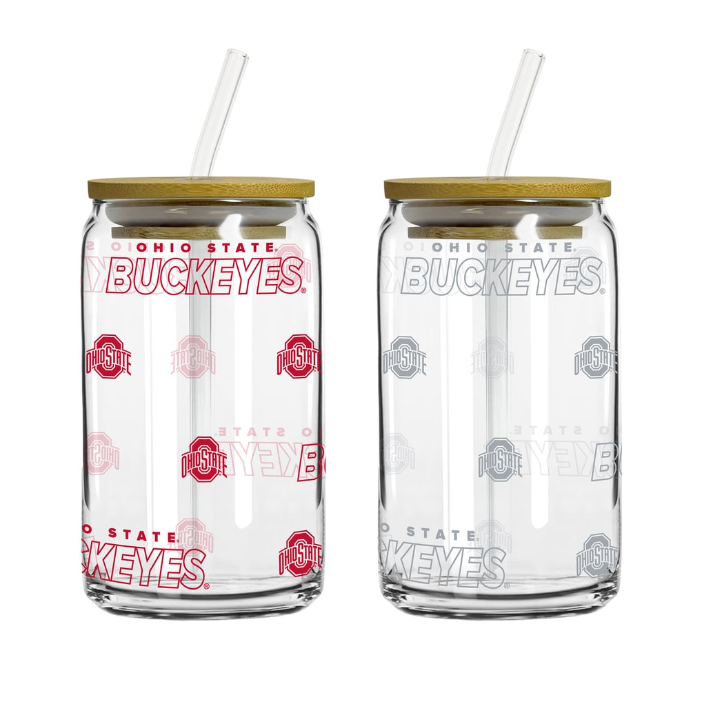 Ohio State Buckeyes Logo Brands 16oz. Step And Repeat Glass Can with Lid & Straw 2-Pack