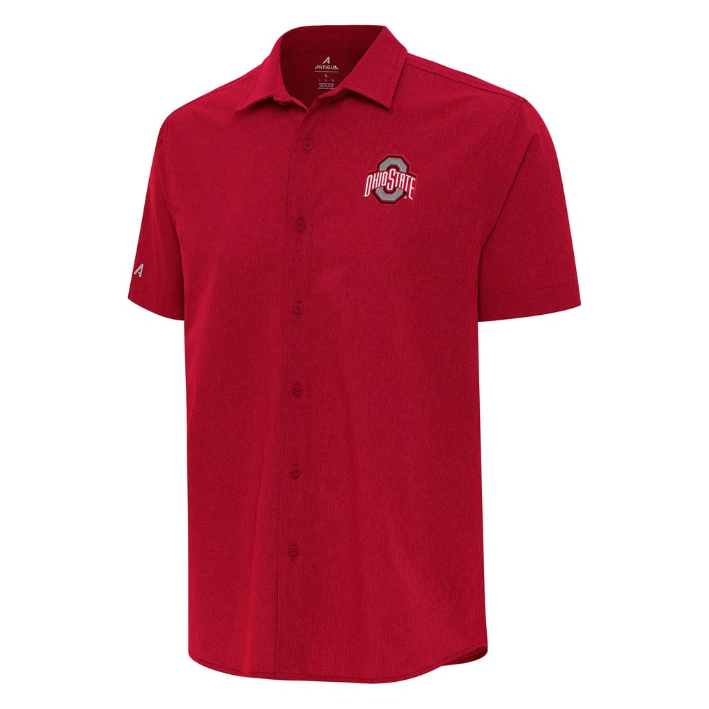  Ohio State Buckeyes Antigua Activate Woven Short Sleeve Button-Down Shirt - Red