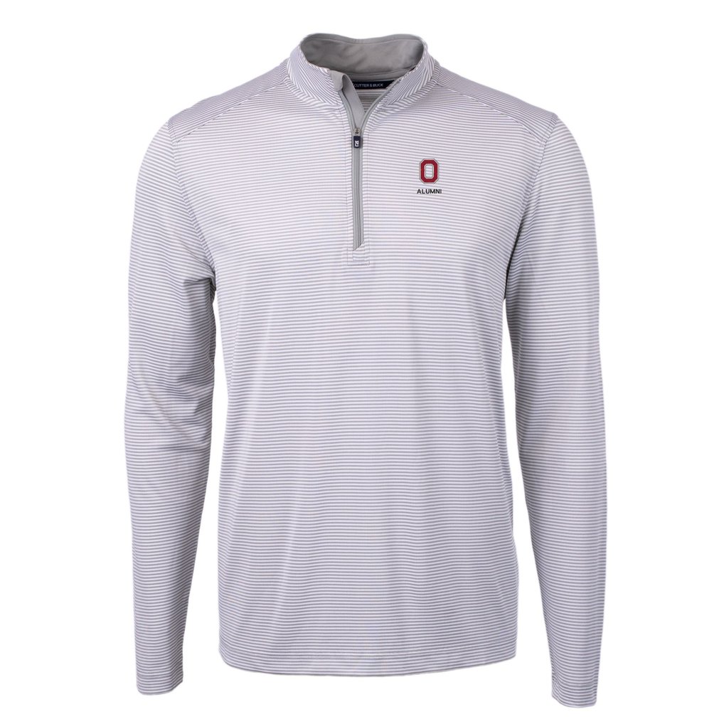  Ohio State Buckeyes Cutter & Buck Alumni Logo DryTec Virtue Eco Pique Micro Stripe Recycled Quarter-Zip Pullover Top - Gray