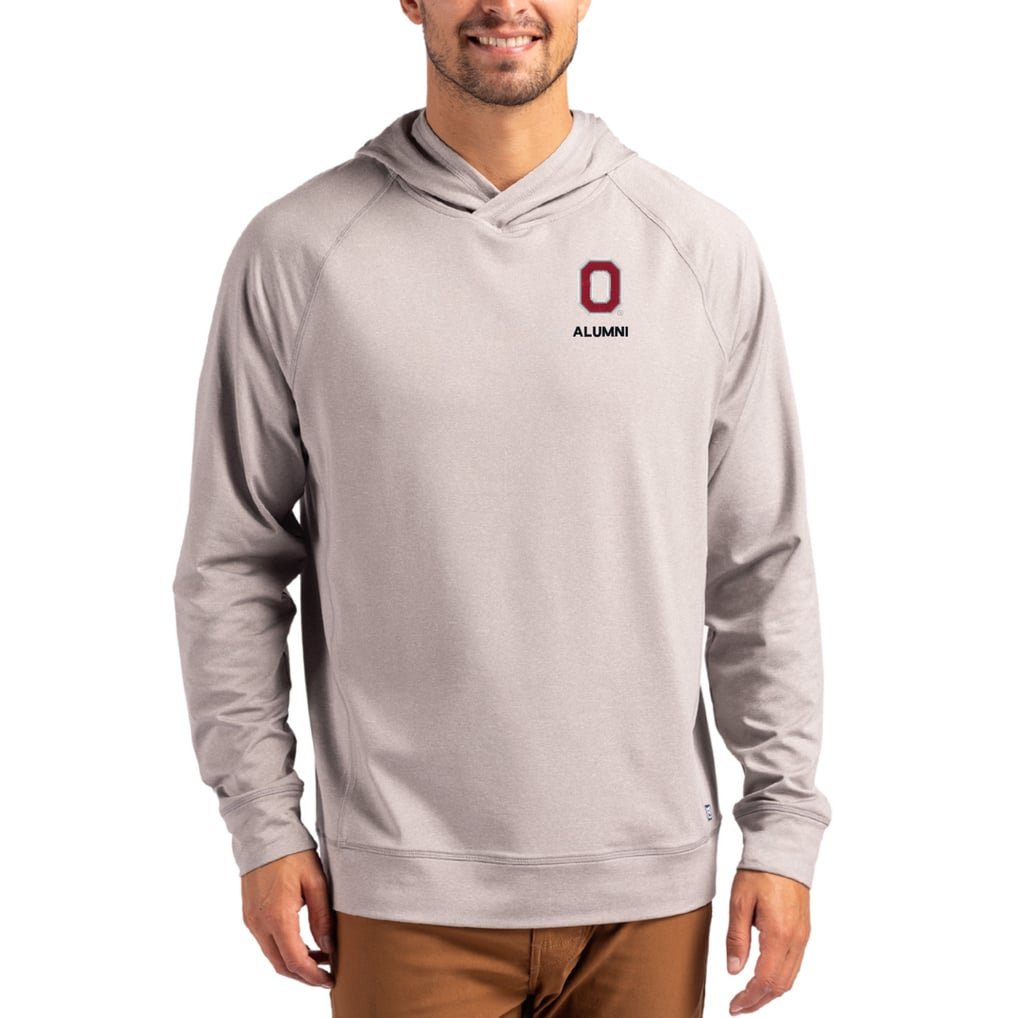 Ohio State Buckeyes Cutter & Buck Alumni Logo Adapt Knit Raglan Pullover Hoodie - Heather Gray