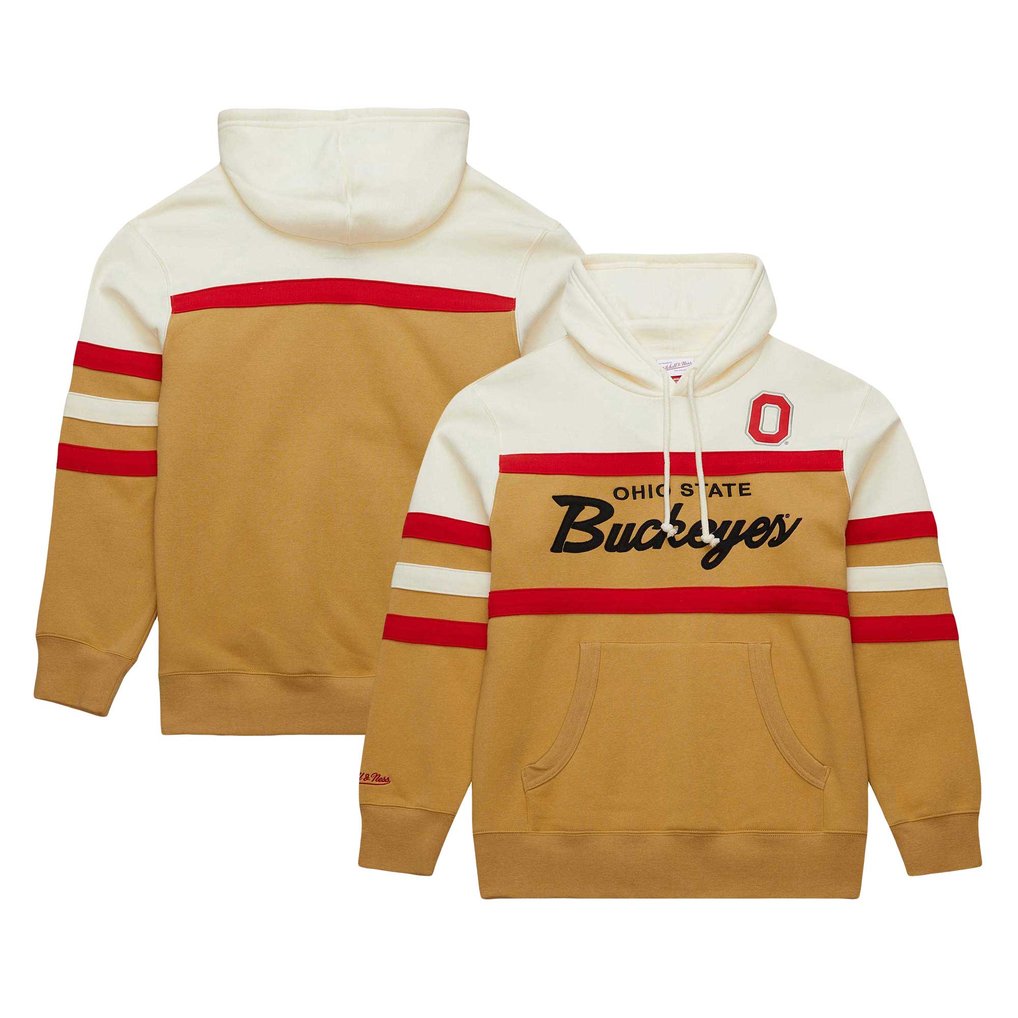 Ohio State Buckeyes Mitchell & Ness Vintage Logo Head Coach Pullover Hoodie - Tan/Cream