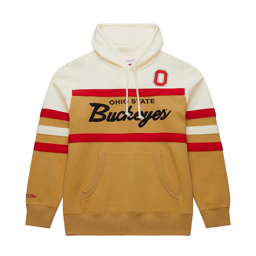 Ohio State Buckeyes Mitchell & Ness Vintage Logo Head Coach Pullover Hoodie - Tan/Cream
